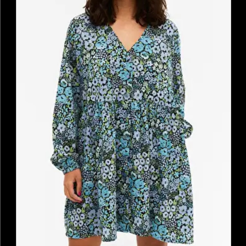 Monki Blue Floral Skater Dress